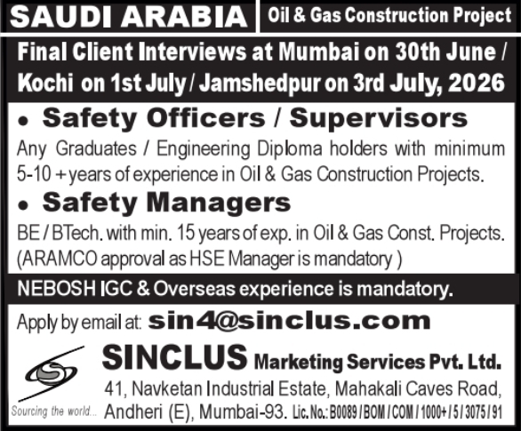 Urgent Hiring for Saudi Arabia