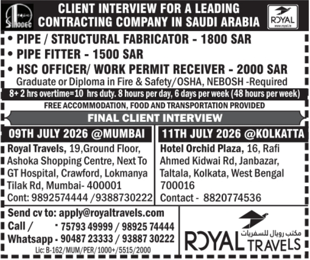Urgent Hiring for Saudi Arabia