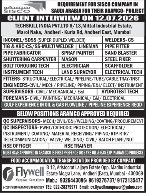 Urgent Hiring for Saudi Arabia