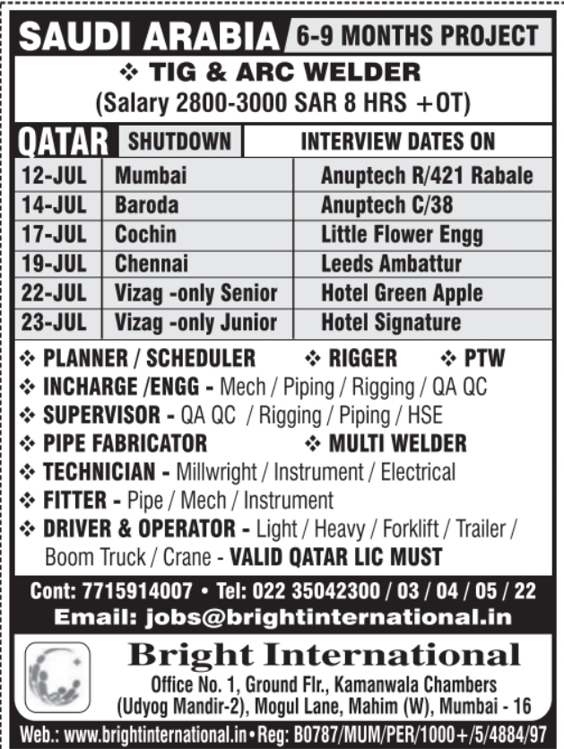 Urgent Hiring for Saudi Arabia