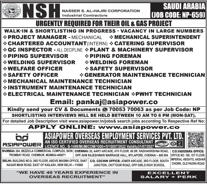 Urgent Hiring for Saudi Arabia