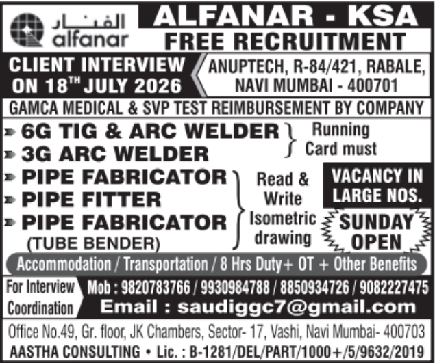Urgent Hiring for Saudi Arabia