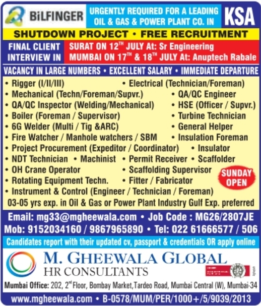 Urgent Hiring for Saudi Arabia