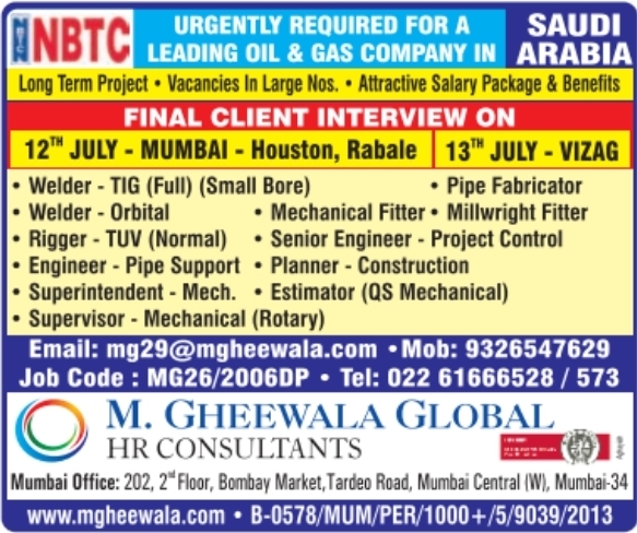 Urgent Hiring for Saudi Arabia