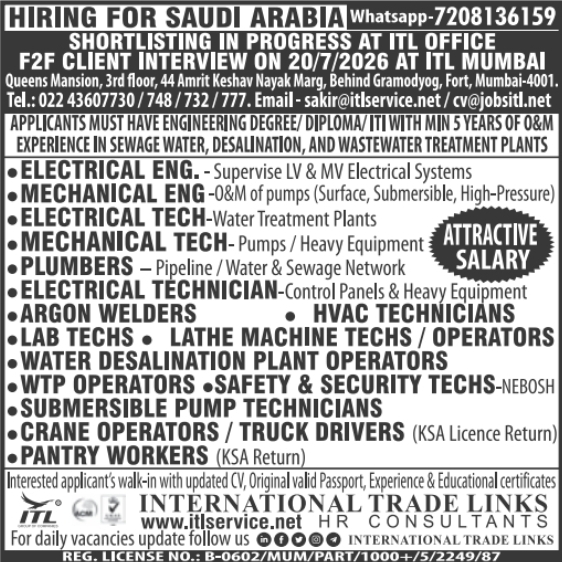 Urgent Hiring for Saudi Arabia