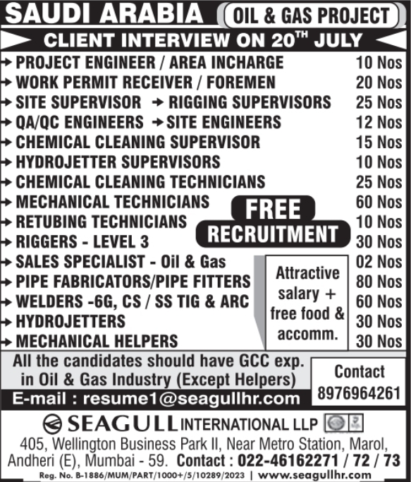 Urgent Hiring for Saudi Arabia
