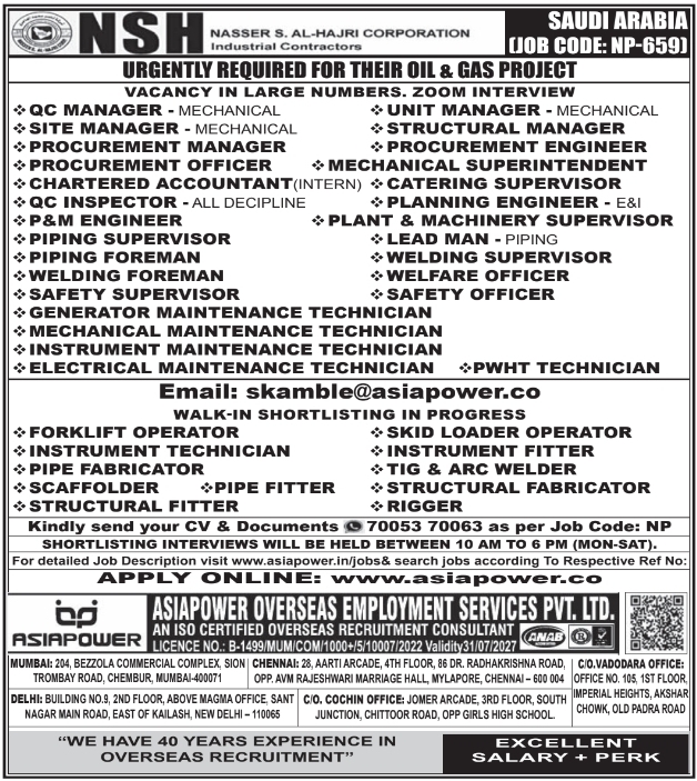 Urgent Hiring for Saudi Arabia