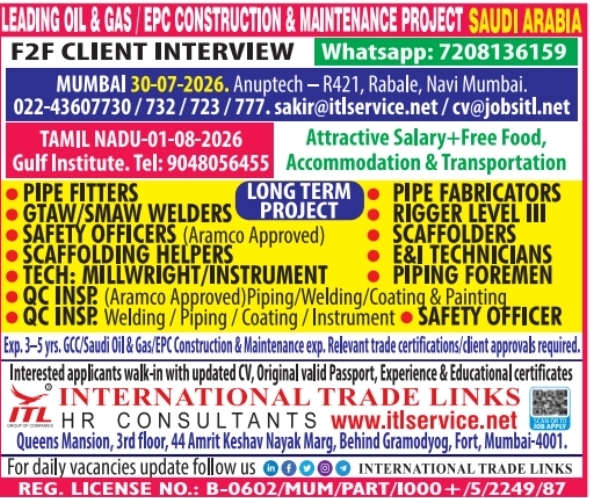 Urgent Hiring for Saudi Arabia