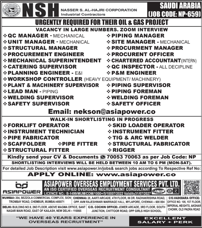 Urgent Hiring for Saudi Arabia