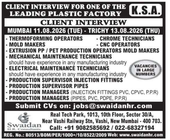 Urgent Hiring for Saudi Arabia