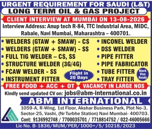 Urgent Hiring for Saudi Arabia