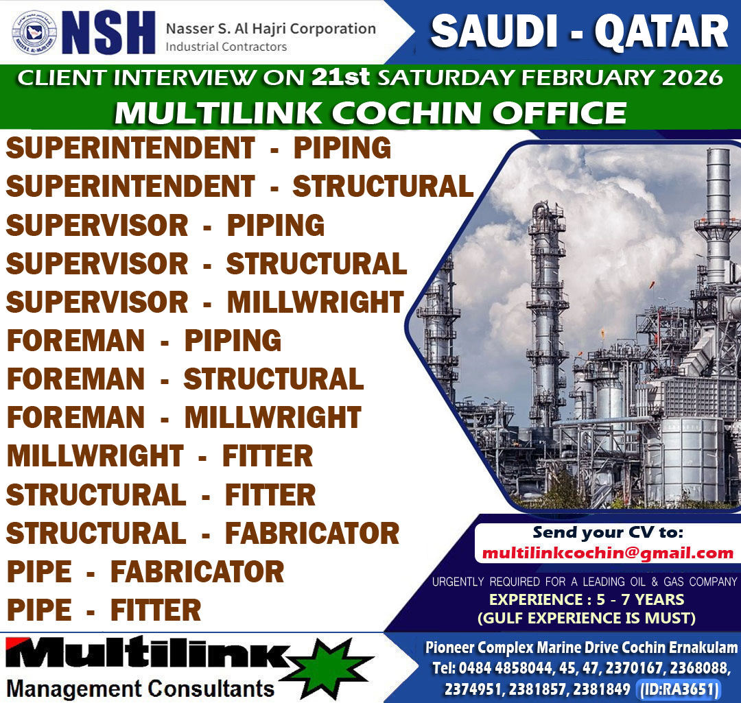 Urgent Hiring for Saudi - Qatar