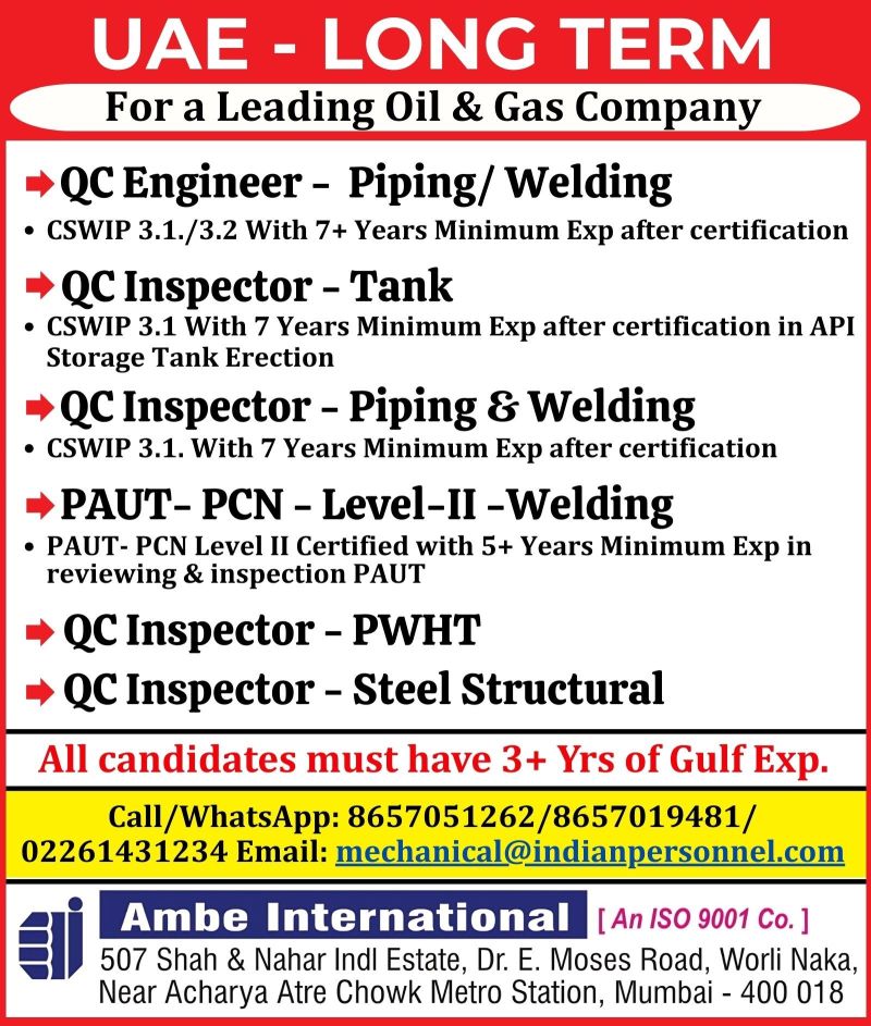 Urgent Hiring For UAE