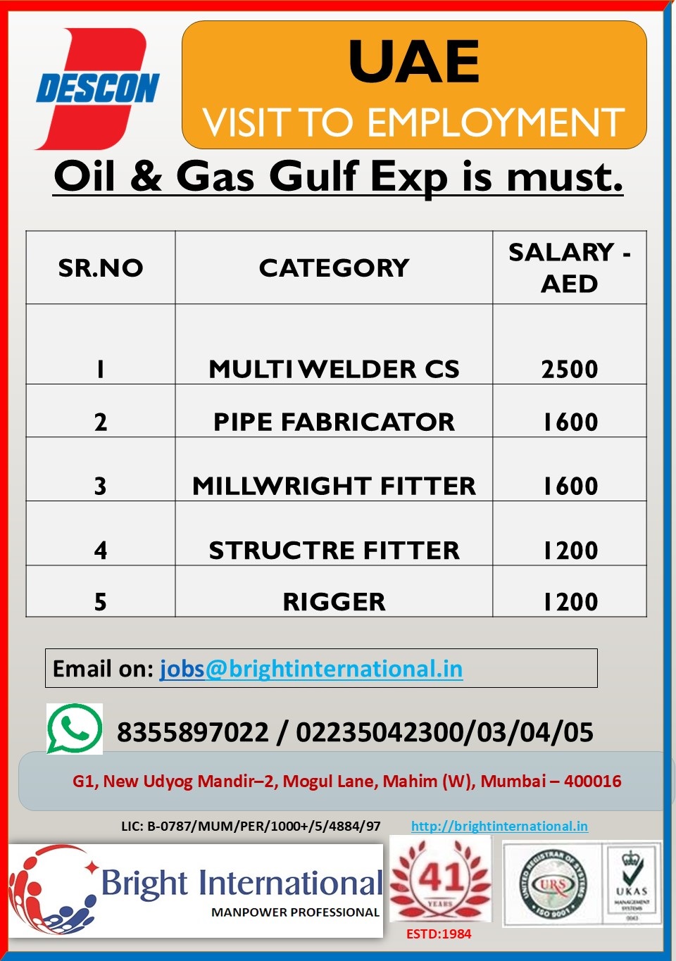 Urgent Hiring for UAE