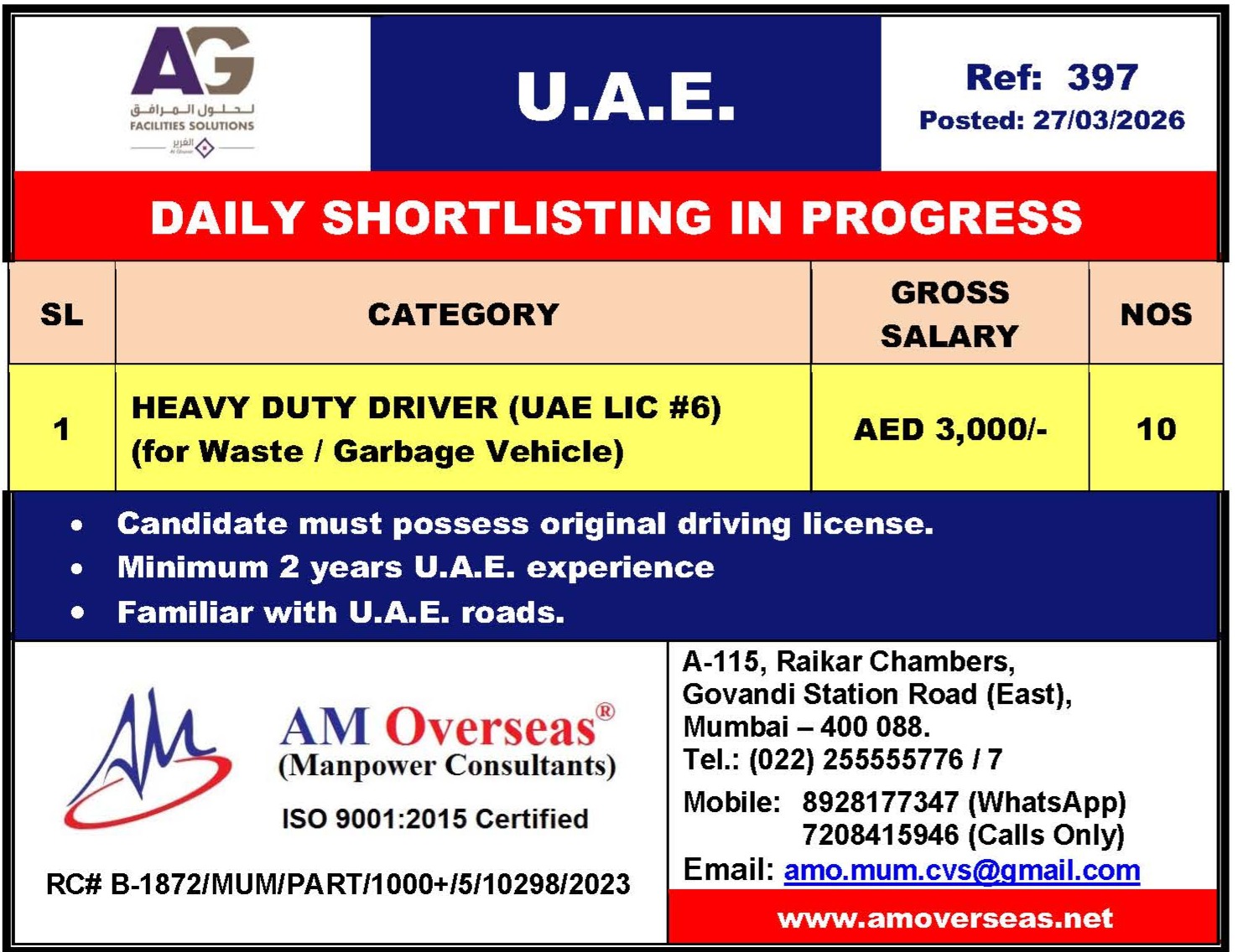 Urgent Hiring for UAE