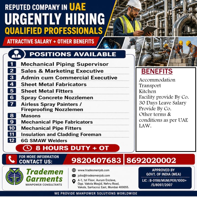 Urgent Hiring for UAE