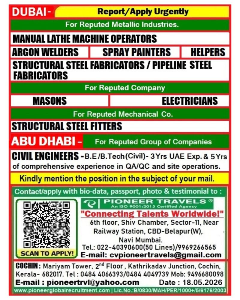 Urgent Hiring for UAE