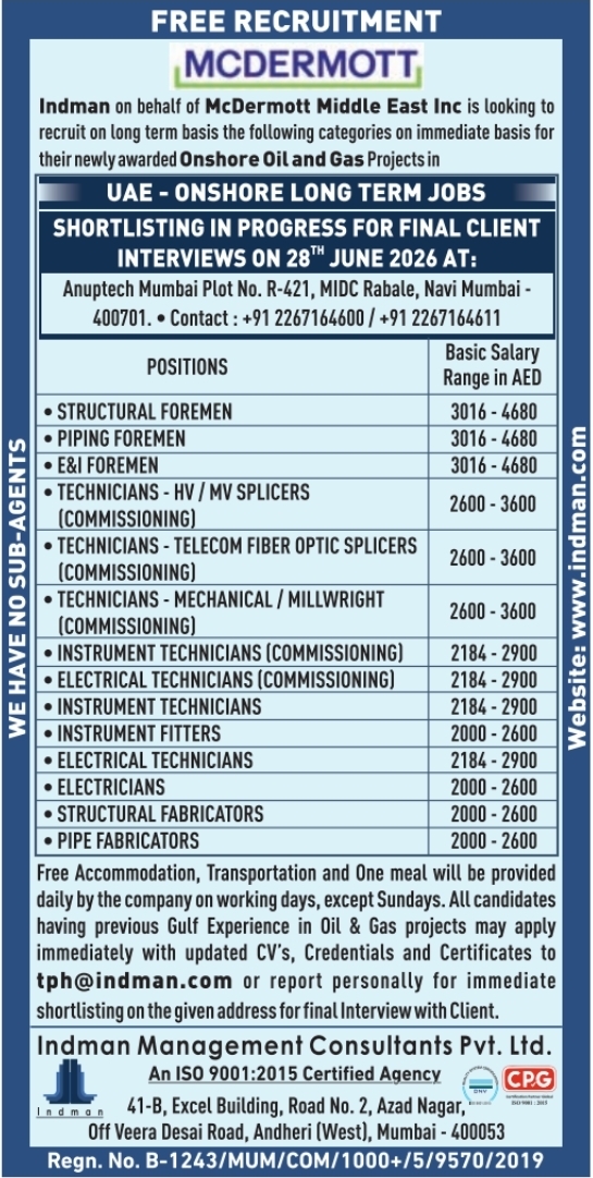 Urgent Hiring For UAE
