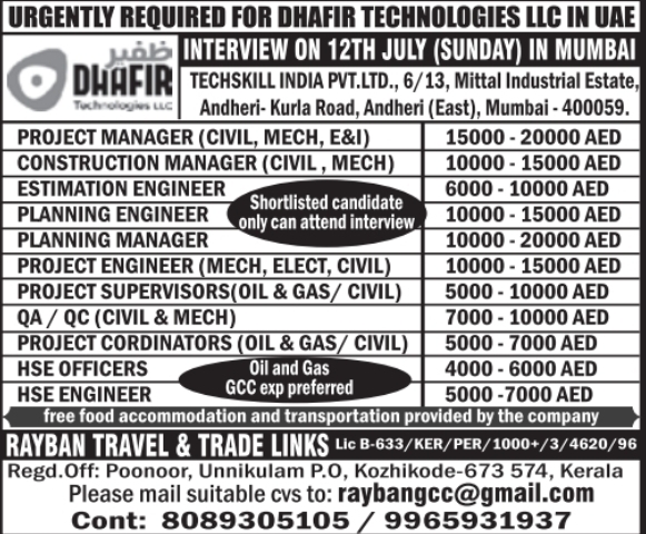 Urgent Hiring for UAE