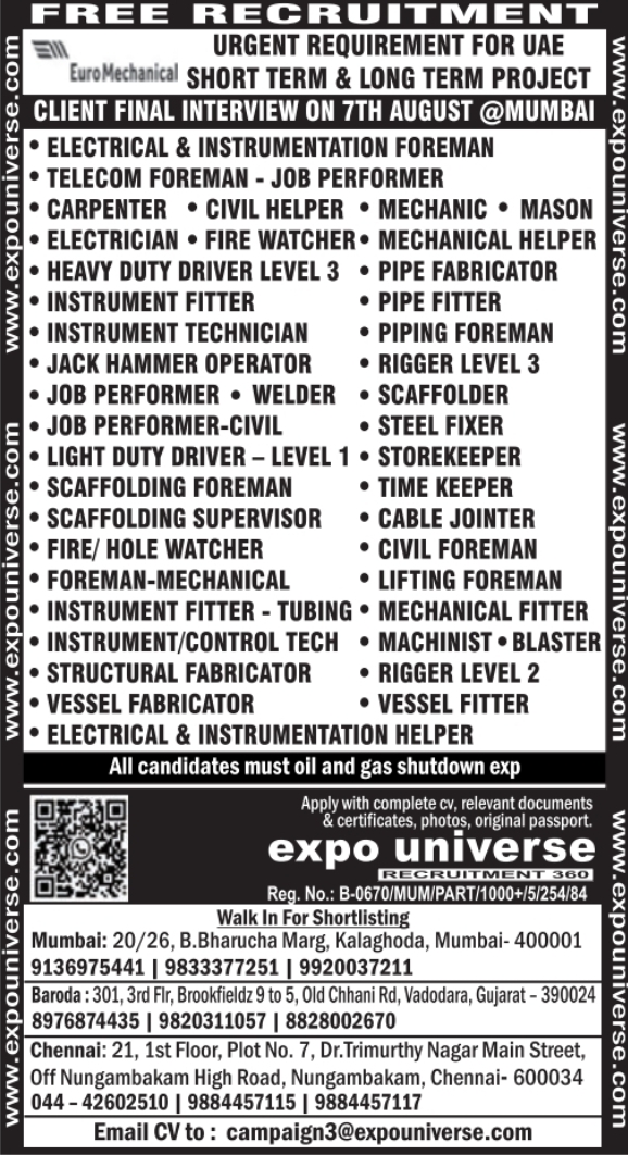 Urgent Hiring for UAE