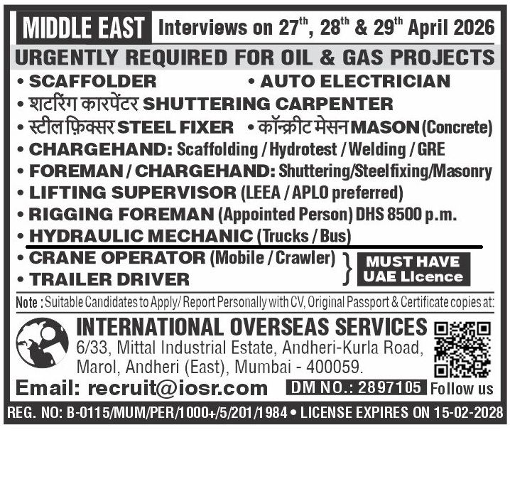 Urgent Hiring in Middle East