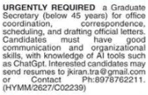 Urgent Recruitment: Graduate Secretary