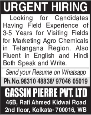Urgent Requirement: Agrochemical Field Marketing Executives