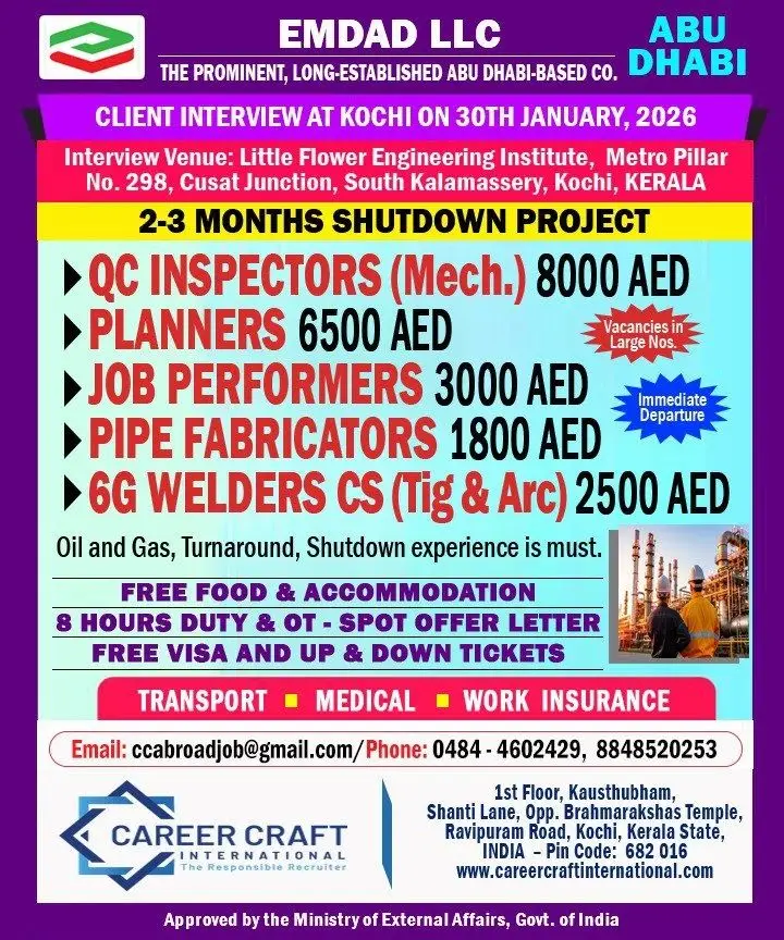 Urgent Requirement For Abu Dhabi