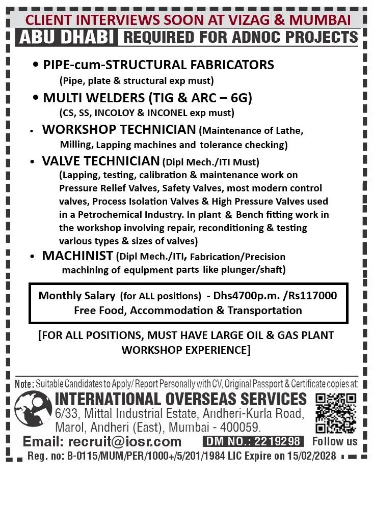 Urgent Requirement For Abu Dhabi