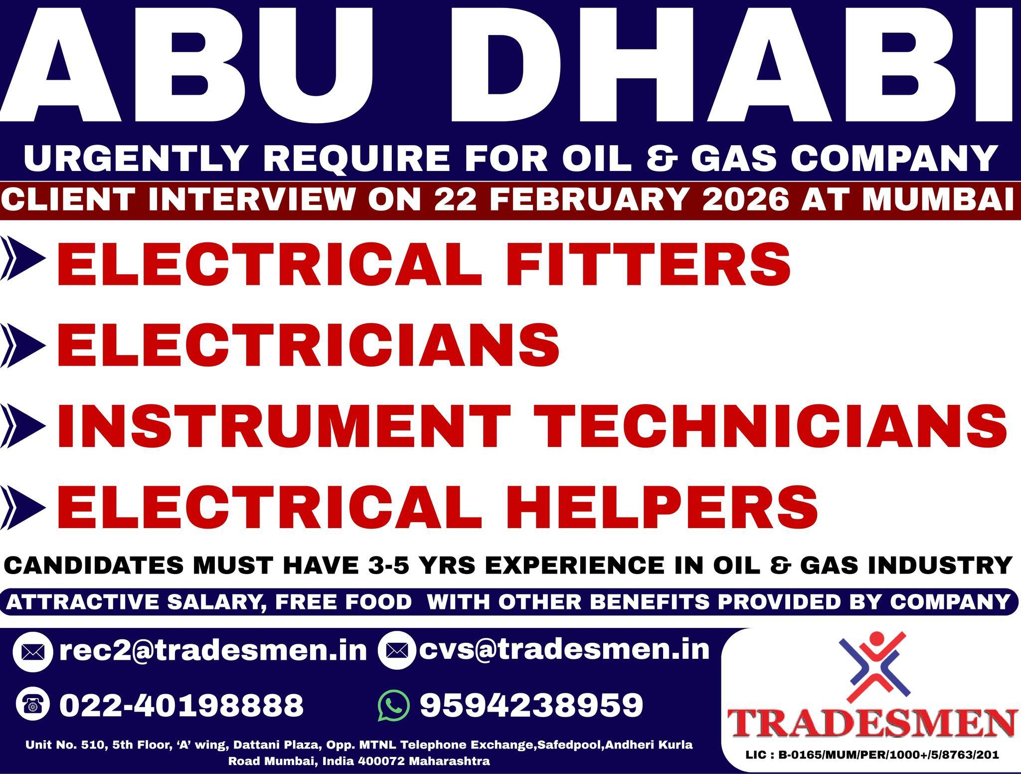 Urgent Requirement For Abu Dhabi