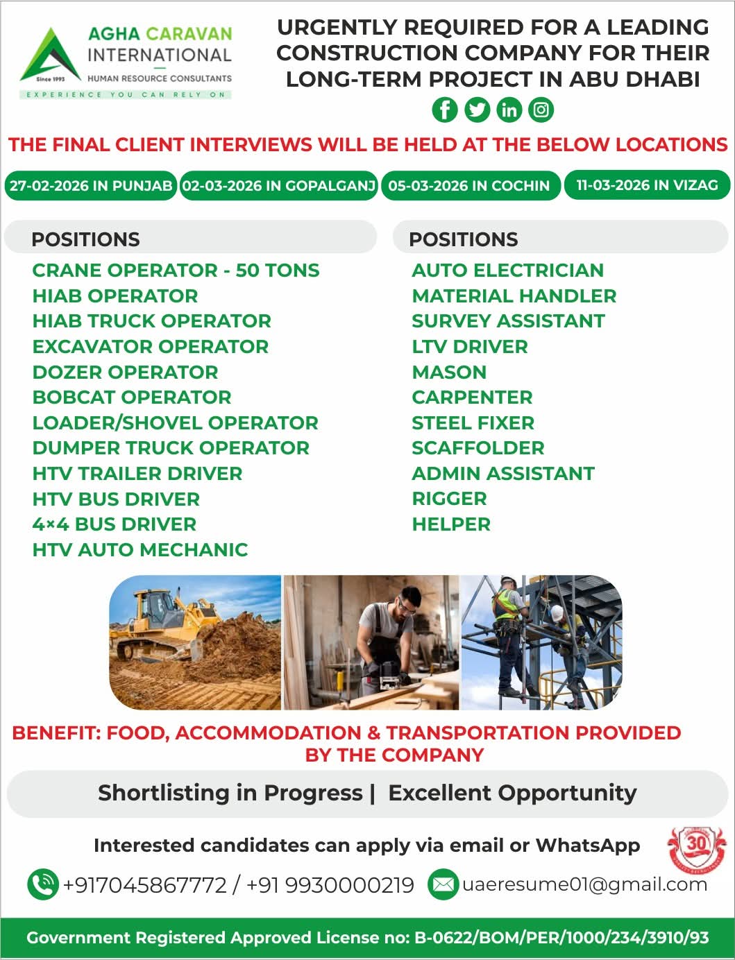 Urgent Requirement For Abu Dhabi