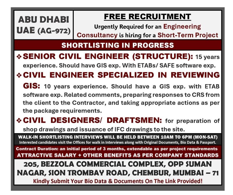 Urgent Requirement For Abu Dhabi