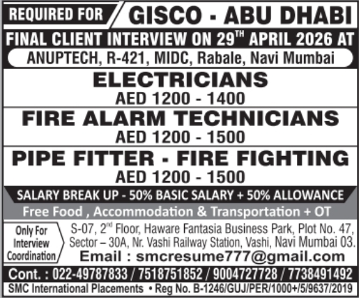 Urgent Requirement For Abu Dhabi