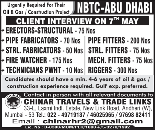 Urgent Requirement For Abu Dhabi