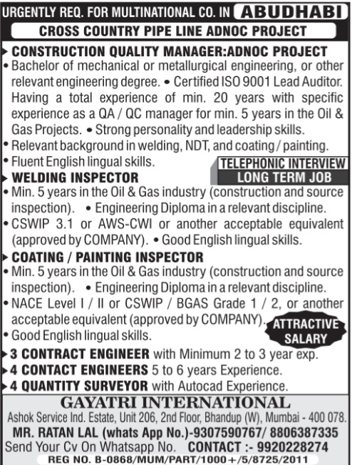 Urgent Requirement For Abu Dhabi