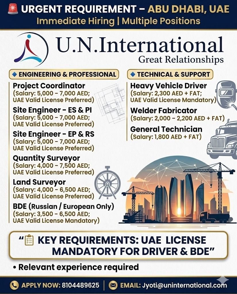 Urgent Requirement For Abu Dhabi