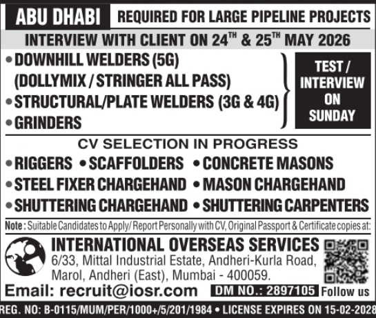 Urgent Requirement For Abu Dhabi