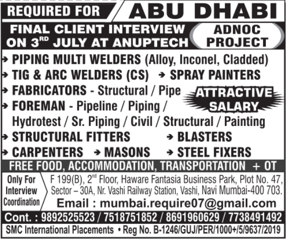 Urgent Requirement for Abu Dhabi