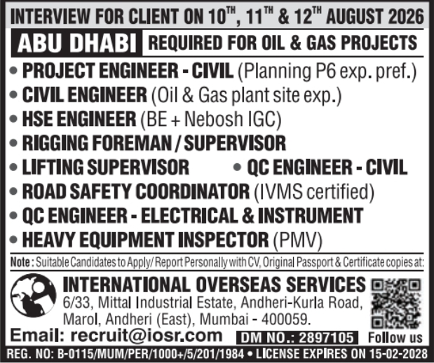 Urgent Requirement For Abu Dhabi