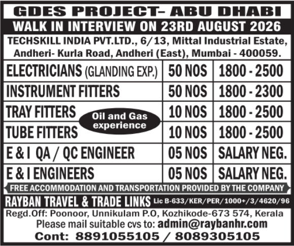 Urgent Requirement for Abu Dhabi