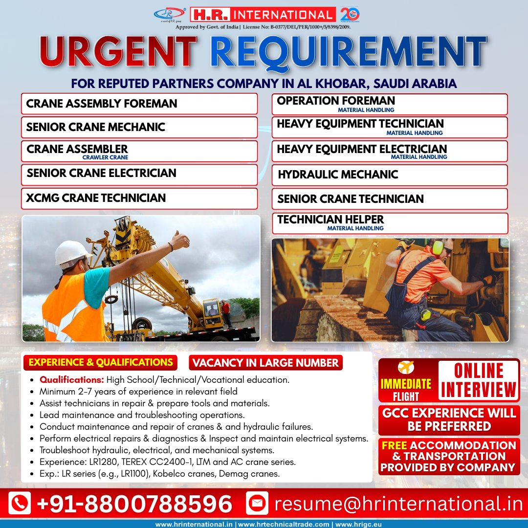 Urgent Requirement For Al Khobar