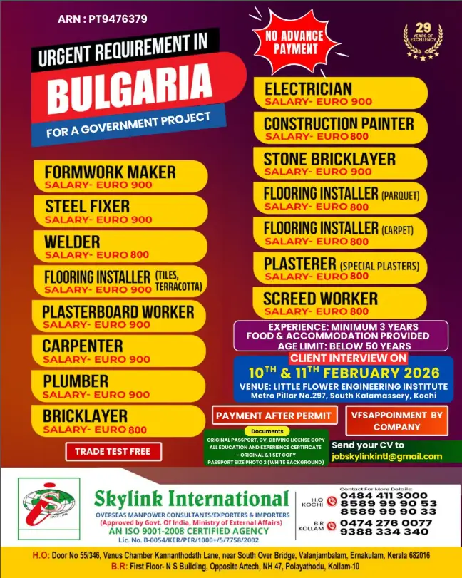 Urgent Requirement For Bulgaria
