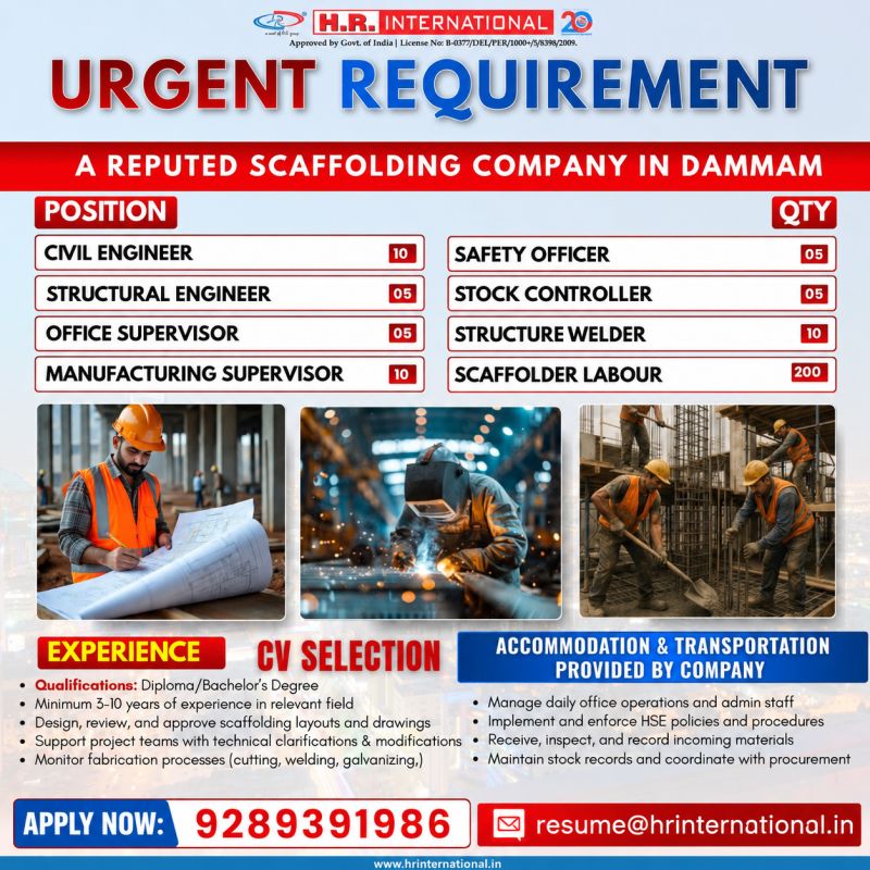 Urgent Requirement For Dammam