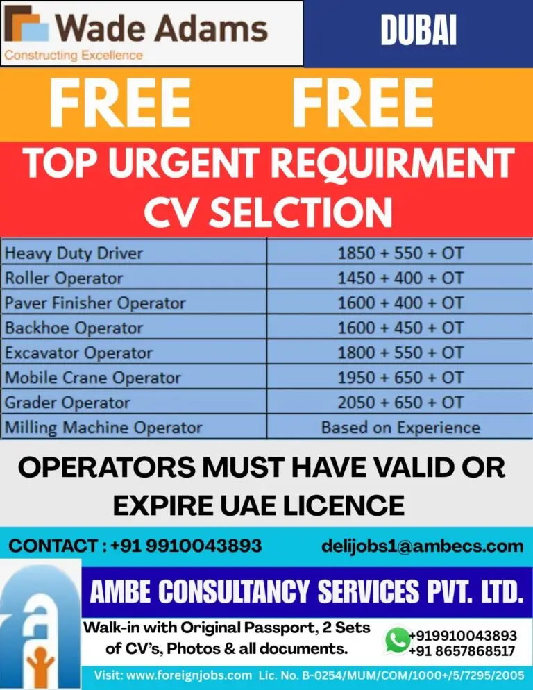 Urgent Requirement For Dubai