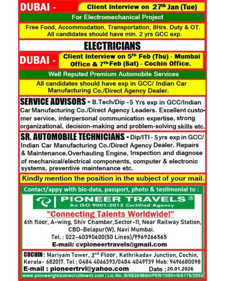 Urgent Requirement For Dubai