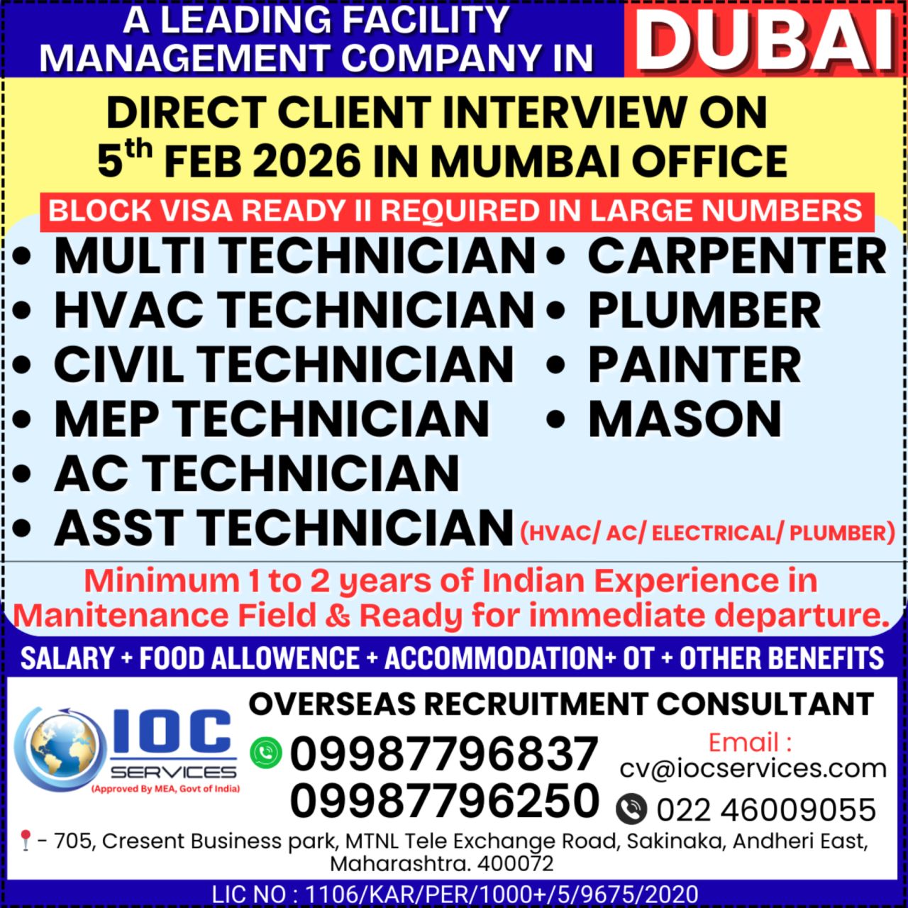 Urgent Requirement For Dubai