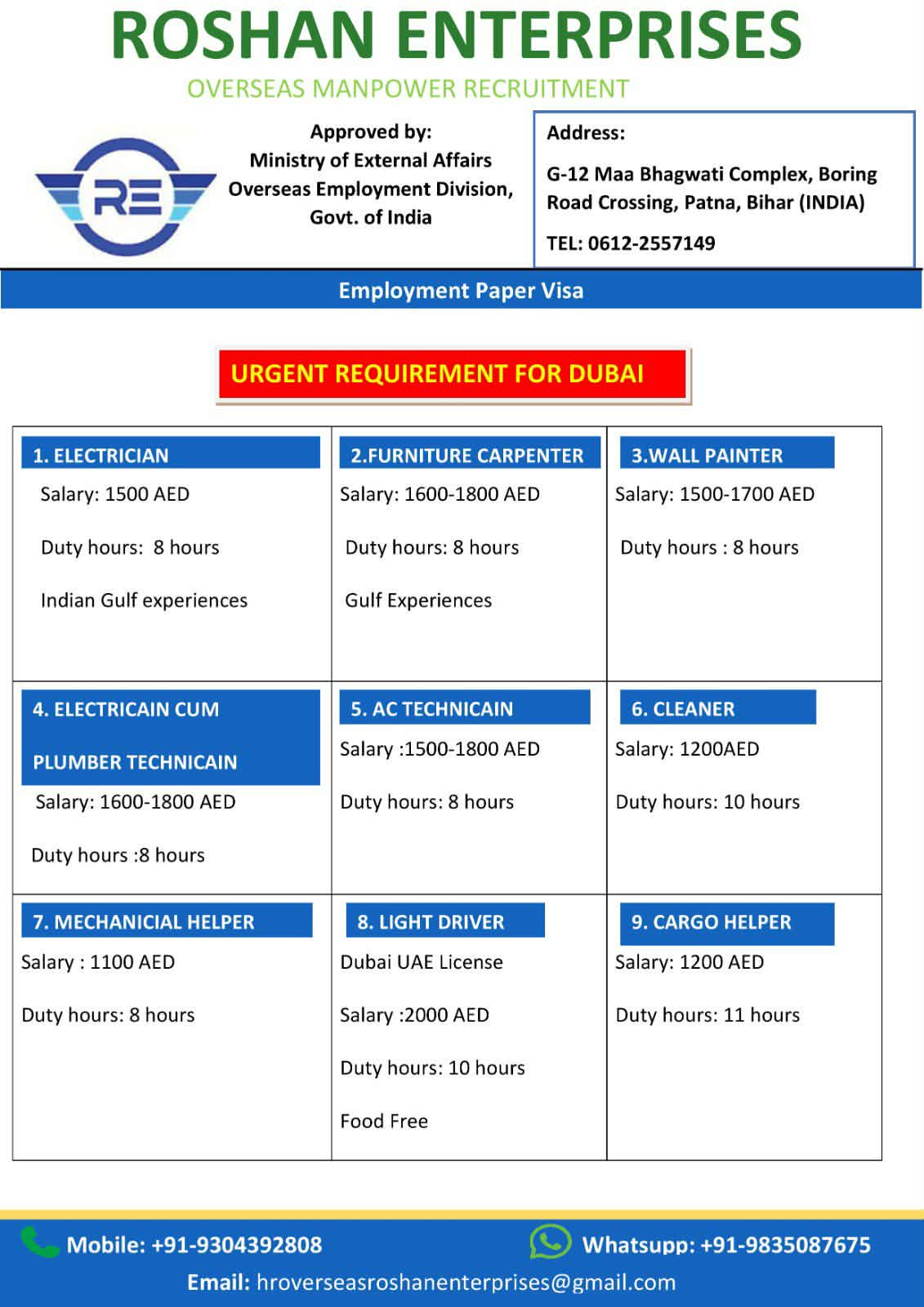 Urgent Requirement For Dubai