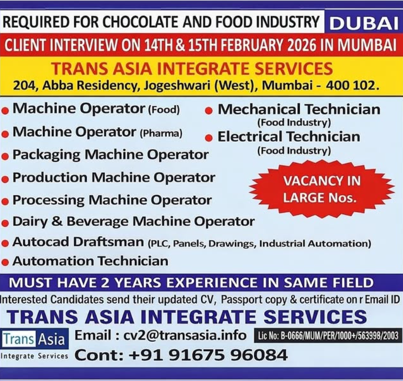 Urgent Requirement For Dubai