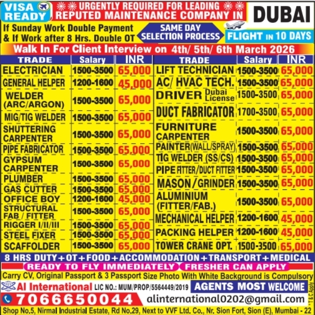 Urgent Requirement For Dubai