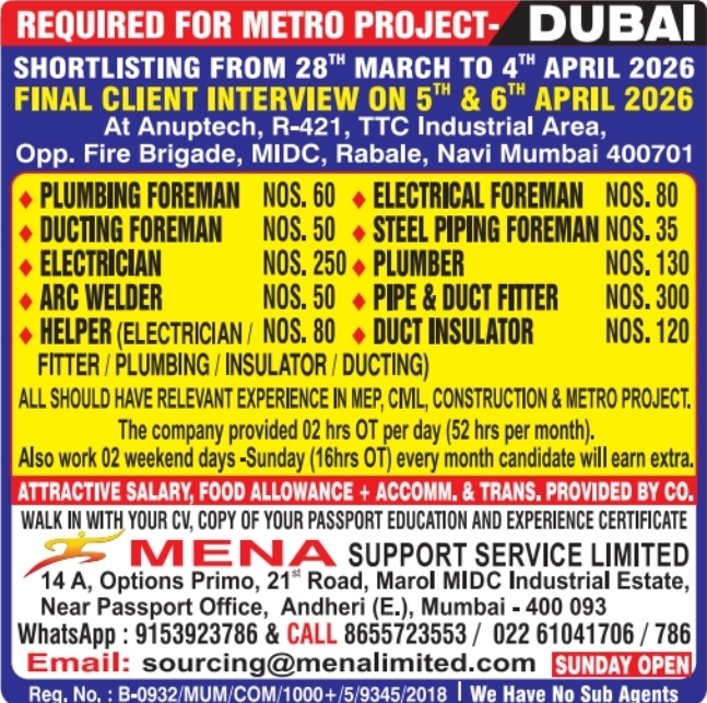 Urgent Requirement For Dubai